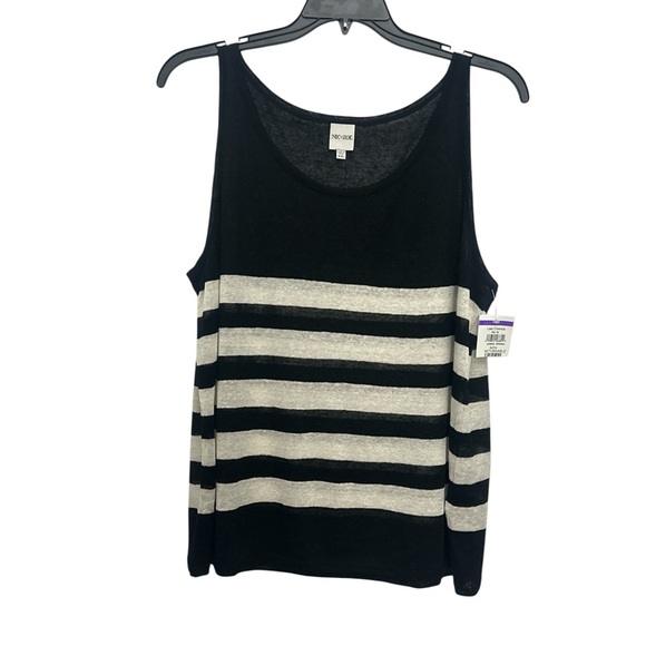 Nic+Zoe Featherweight Striped Tank Size XXL In Black Multi Linen Blend NWT - Picture 2 of 7